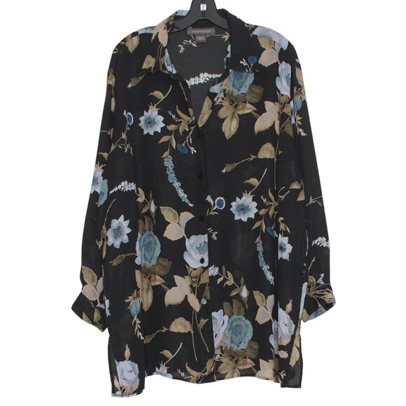 Lane Bryant Top Sheer Floral Cottage Whimsigoth Boho Romantic Button Black 18/20 - Picture 1 of 6